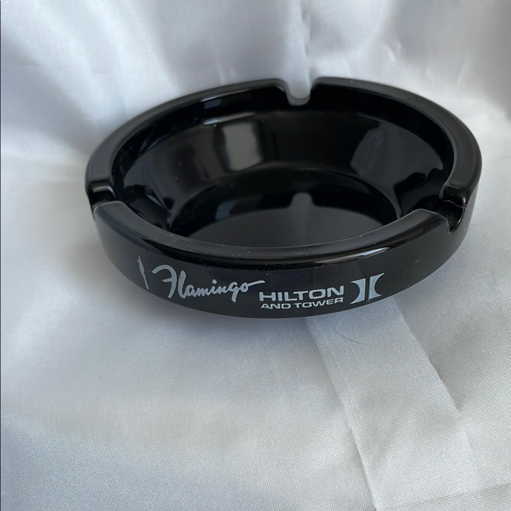 Flamingo Hilton And Tower Black Ashtray